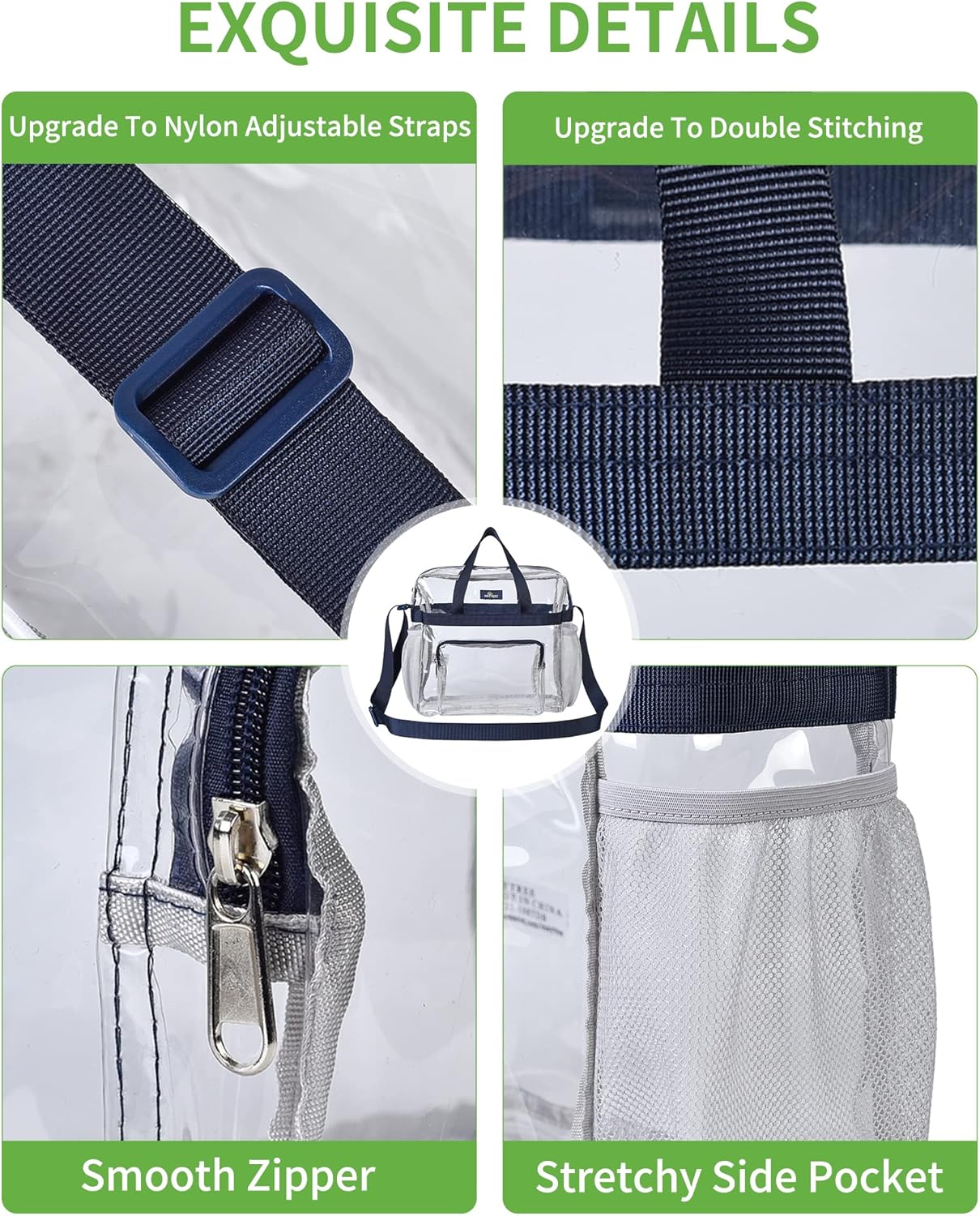 MAY TREE Clear Stadium Event Bag - 12x6x12 Clear Tote with Reinforced Straps for Work & Gym