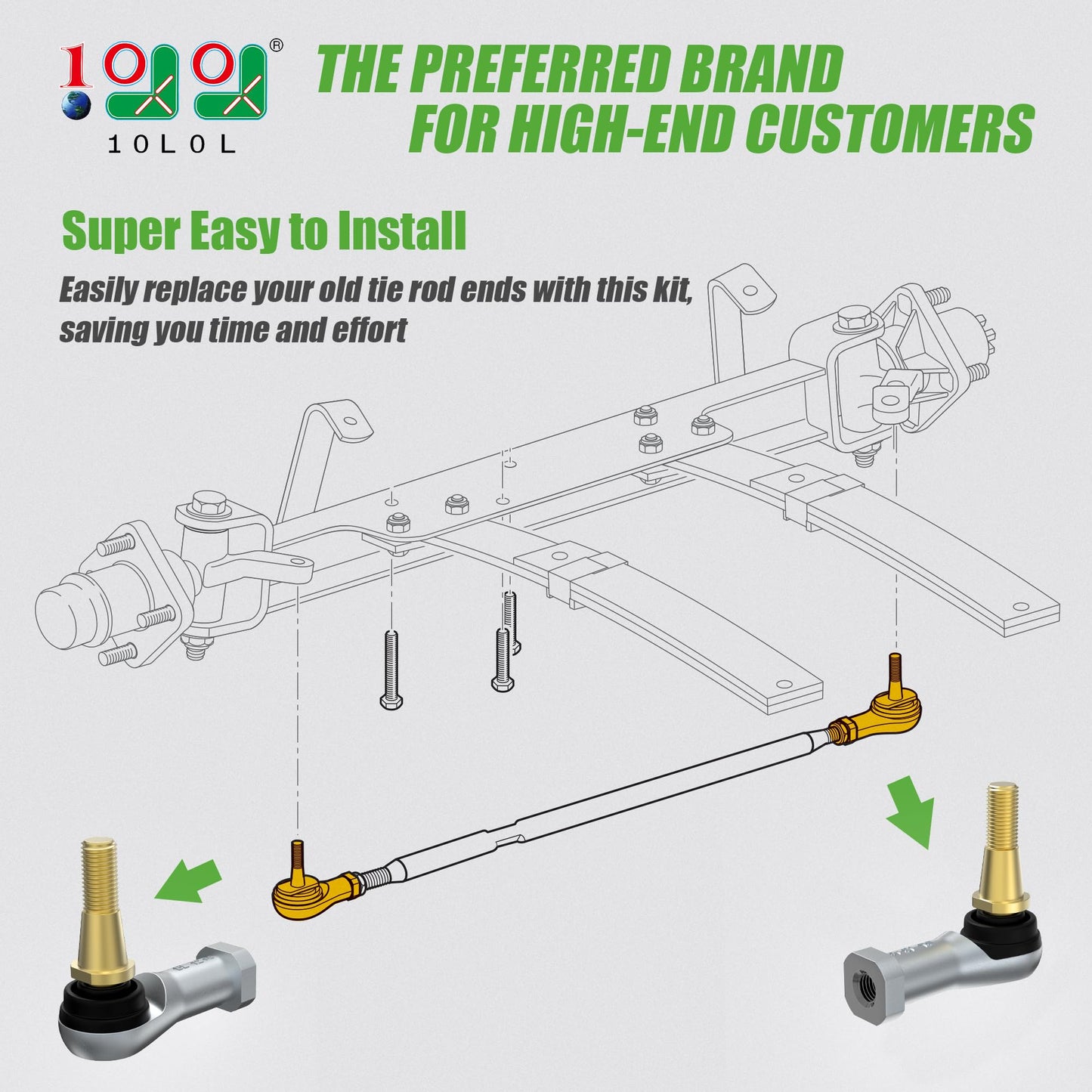 10L0L Golf Cart Tie Rod Ends Ball Joint Kit for EZGO TXT 2001-Up Electric & Gas Models-Driver & Passenger Side Replacement Parts (Fits OEM #70902-G01 70902-G02) - 2-Piece Set