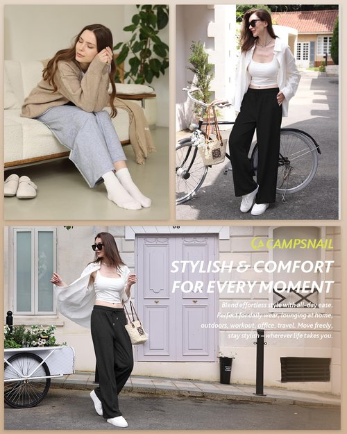 CAMPSNAIL Wide Leg Sweatpants Women - Baggy High Waisted Straight Leg Loose Sweat Pants with Chic Seams Drawstring Pockets