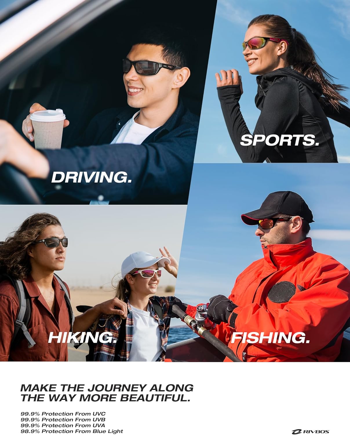 RIVBOS Polarized Sports Sunglasses - Lightweight TR90 Frame for Cycling, Fishing & Running | Unisex RB831