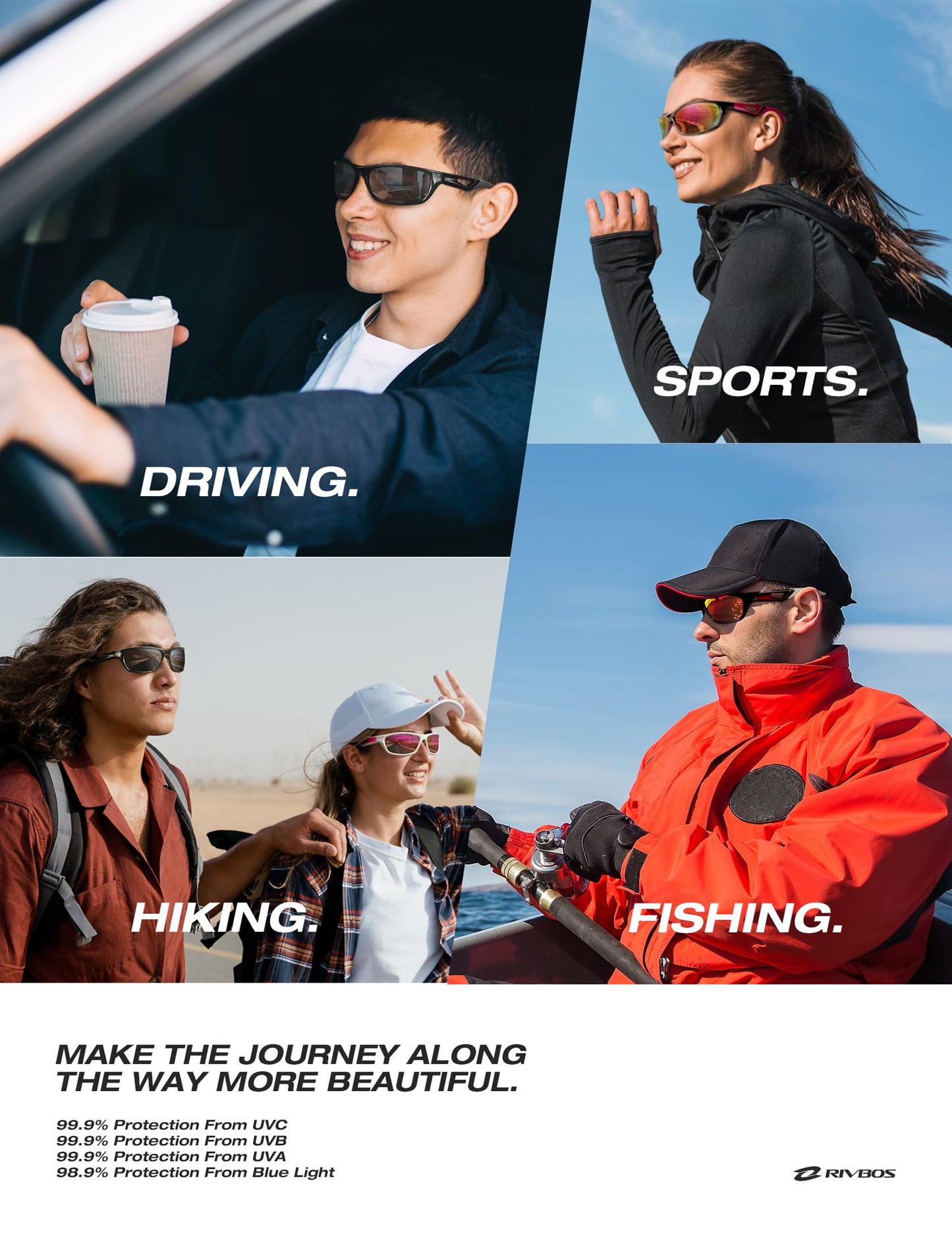 RIVBOS Polarized Sports Sunglasses Driving Sun Glasses Shades for Men Women Tr90 Frame for Cycling Fishing Running RB831 White Frame/Pink Lens