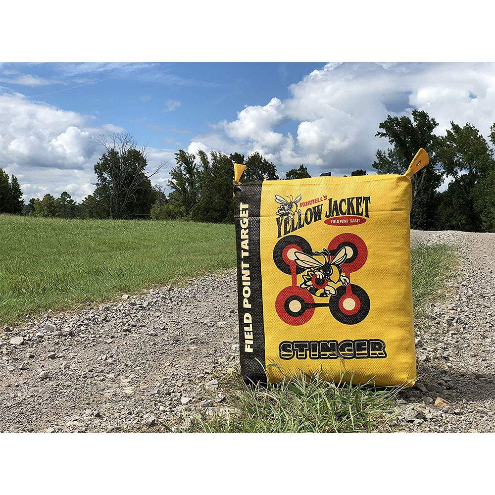 Morrell Yellow Jacket 19lb Portable Stinger Field Point Archery Bag Target with HME Products 30in Bag Target Stand and Indoor Outdoor Bow Storage Rack