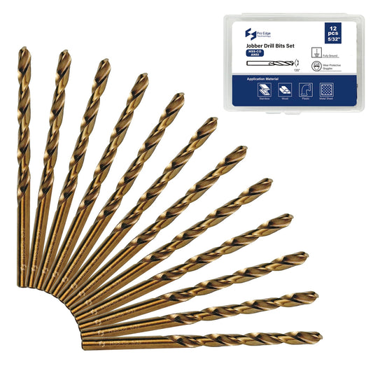 12pcs 5/32" Cobalt Drill Bits, M35 Jobber Drill Bits for Metal, Stainless Steel, Cast Iron, Wood, Plastic, Fully Ground from Pro Edge Technology
