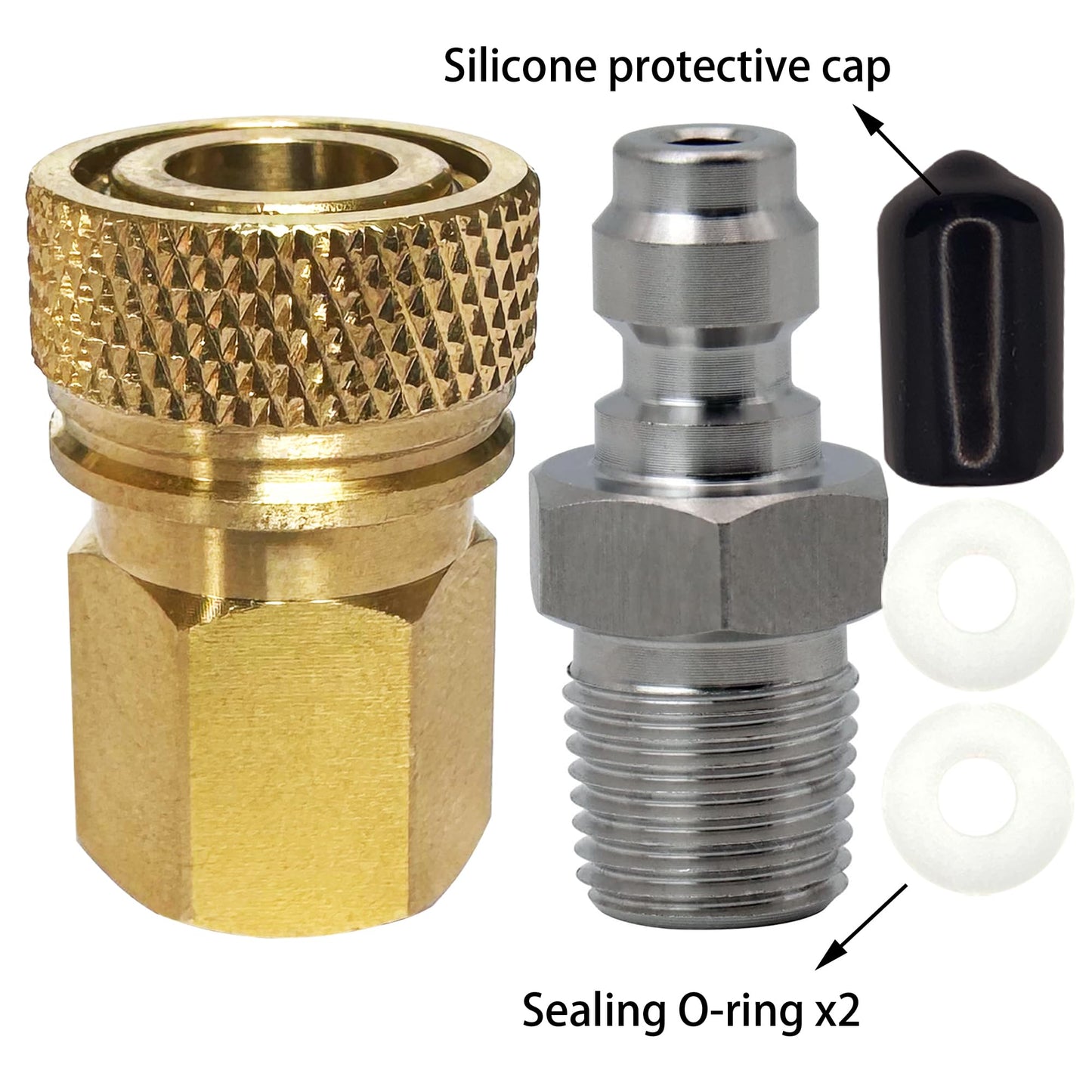 HMKUGO 1/8 NPT Female Connector and 8mm Male Plug Fill Nipple Quick-Disconnect Set, Copper - Stainless Steel - Remote Line Male & Female Set for PCP Foster Paintball Airsoft Air Gun Tool