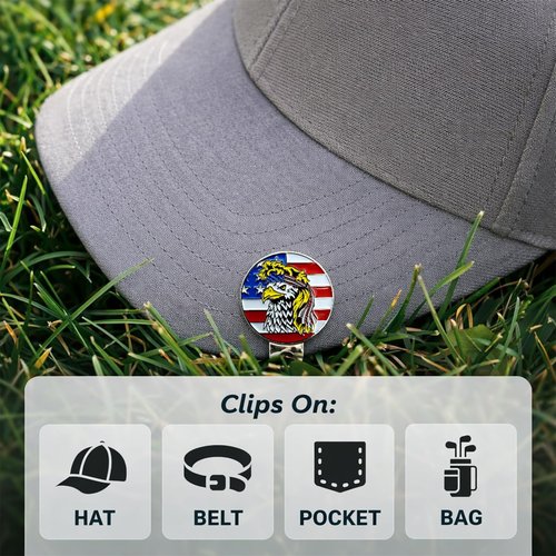 Bald Eagle Bandana Golf Ball Marker and Hat Clip - American Flag Bald Eagle Golf Ball Markers and Hat Clip - Magnetic Novelty America Golf Ball Marker Hat Clip - USA Golf Ball Markers and Hat Clip