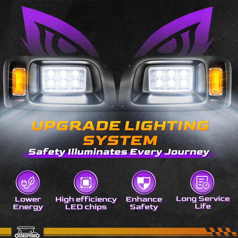 Club Car DS LED Headlight Kit, High Brightness Golf Cart Modified Headlights, 12V Golf Cart Head lights for Club Car DS 1993-UP Gas&Electric Golf Carts, Street Legal, Non-OEM, Cutout Required