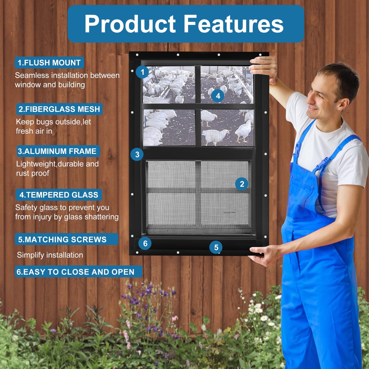 Ktondic 2 Pack Shed Window 14"X21" Black Flush Mount Household Windows with Tempered Glass and Fiberglass Screen for Shed Chicken Coop Playhouse and Garage