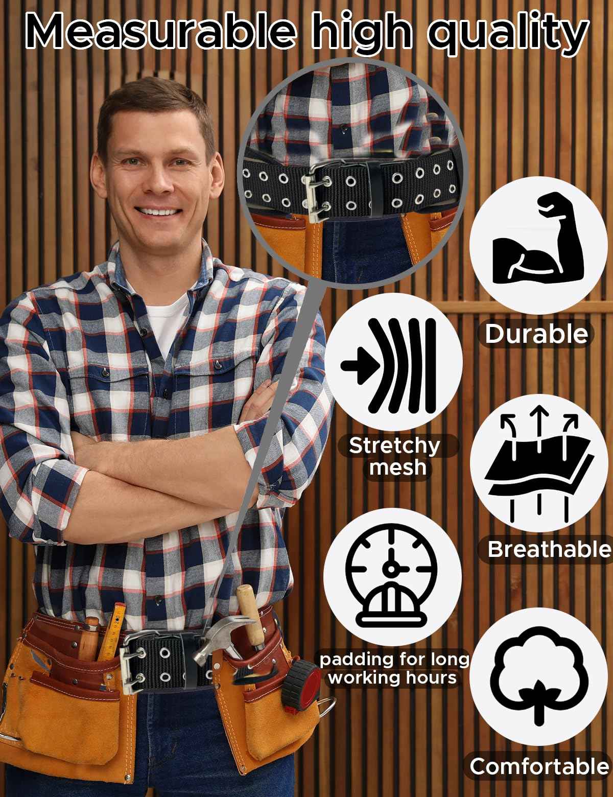 3.5 Inch Heavy-Duty Padded Work Belt,Tool Belt Fits Waists 29 To 48 Inches，Adjustable Holds Most Tool Belt Pouches Green