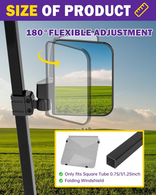Golf Cart Side Mirrors Universal No Drilling, Foldable Adjustable Rotatable 180 Degrees, HD Glass Go Cart Mirrors for Golf Cart EZGO Club Car Yamaha TXT RXV DS Precedent G29, Golf Cart Accessories