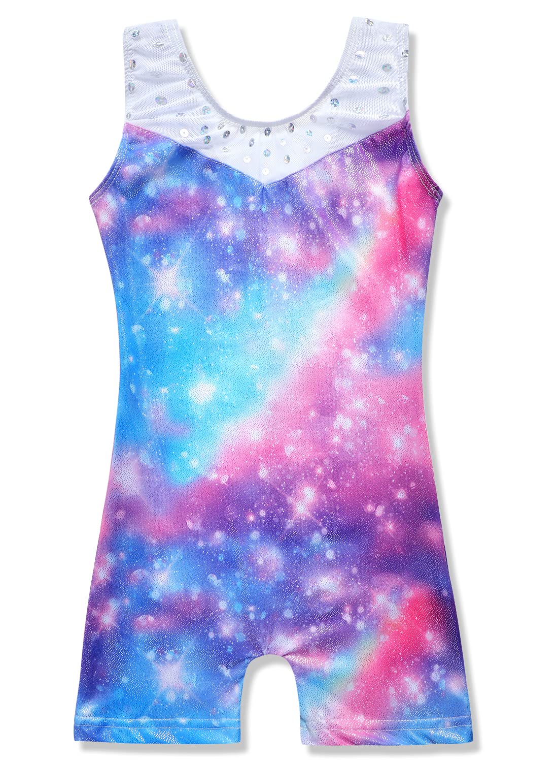 Belovance Leotards for Girls Gymnastics Unicorn Athletic Dance Wear Shiny Rainbow Blue Hotpink (Rainbow, 5/6 Years)