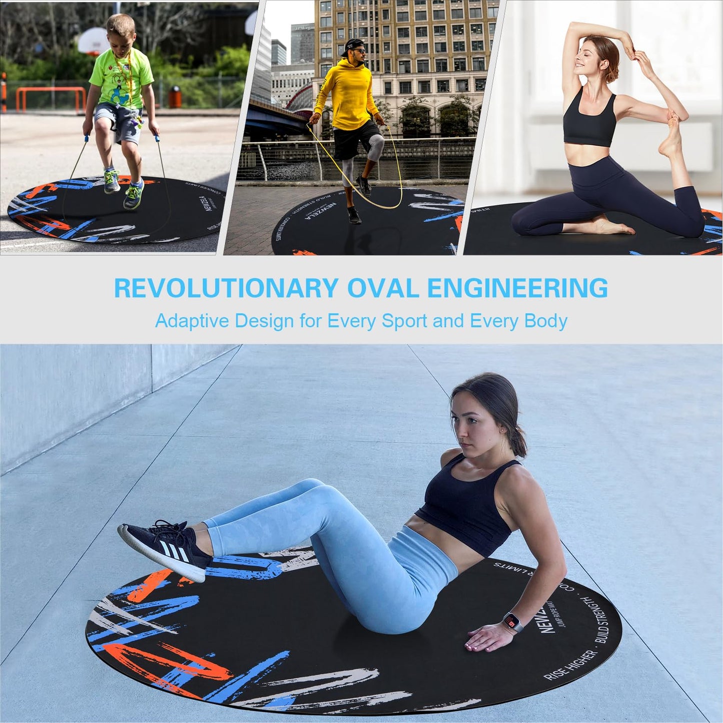 Jump Rope Mat, 48"x 36" Non-Slip Oval Rubber Skipping Rope Mat, Shock Absorbing Exercise Pad for Indoor and Outdoor Home Gym, Crossropes, Joint Protection, Fitness and Yoga Mat Compatible (Blue)