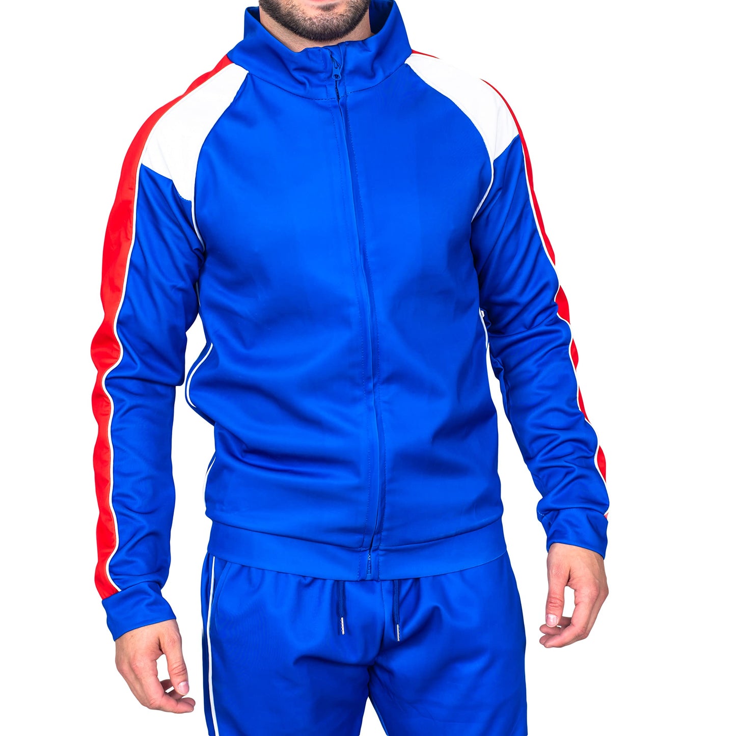 Costume Agent Beer Fest USA Blue and Red Tracksuit Jacket and Pants Halloween Costume Cosplay, Blue