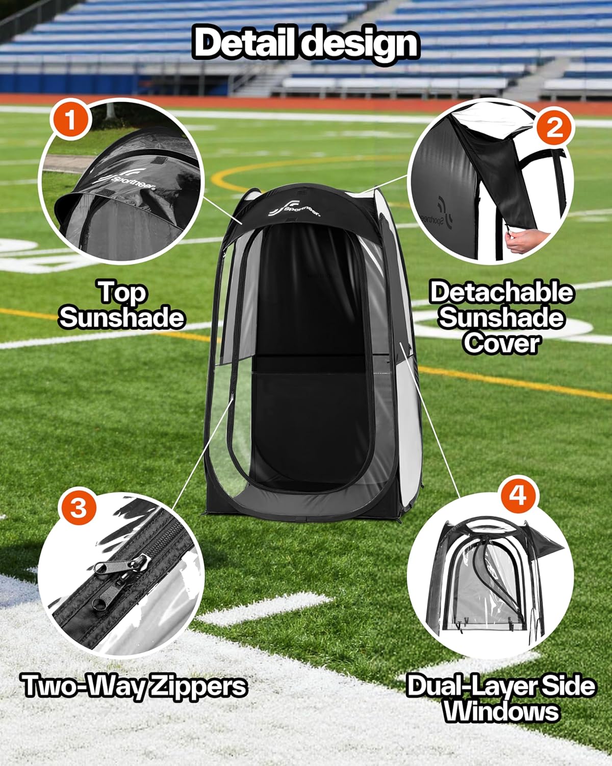 Sportneer Sports Tent - Lightweight 1-Person Instant Shelter with Ultra Visibility | 37" L x 37" W x 63.5" H
