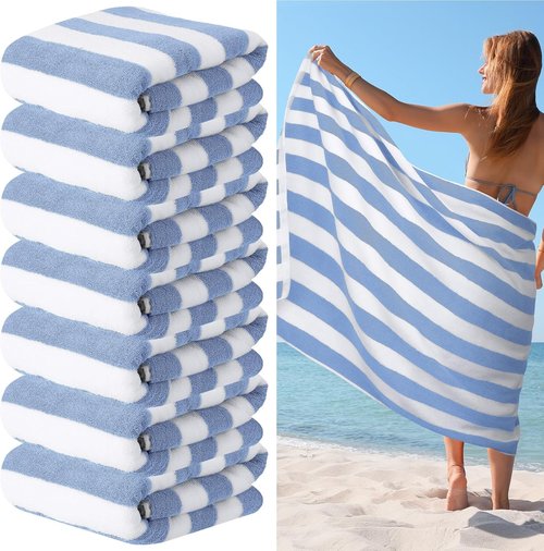 EBOOT 100% Cotton Oversized Pool Beach Towels - 30 x 70 Inch Cabana Style in Blue