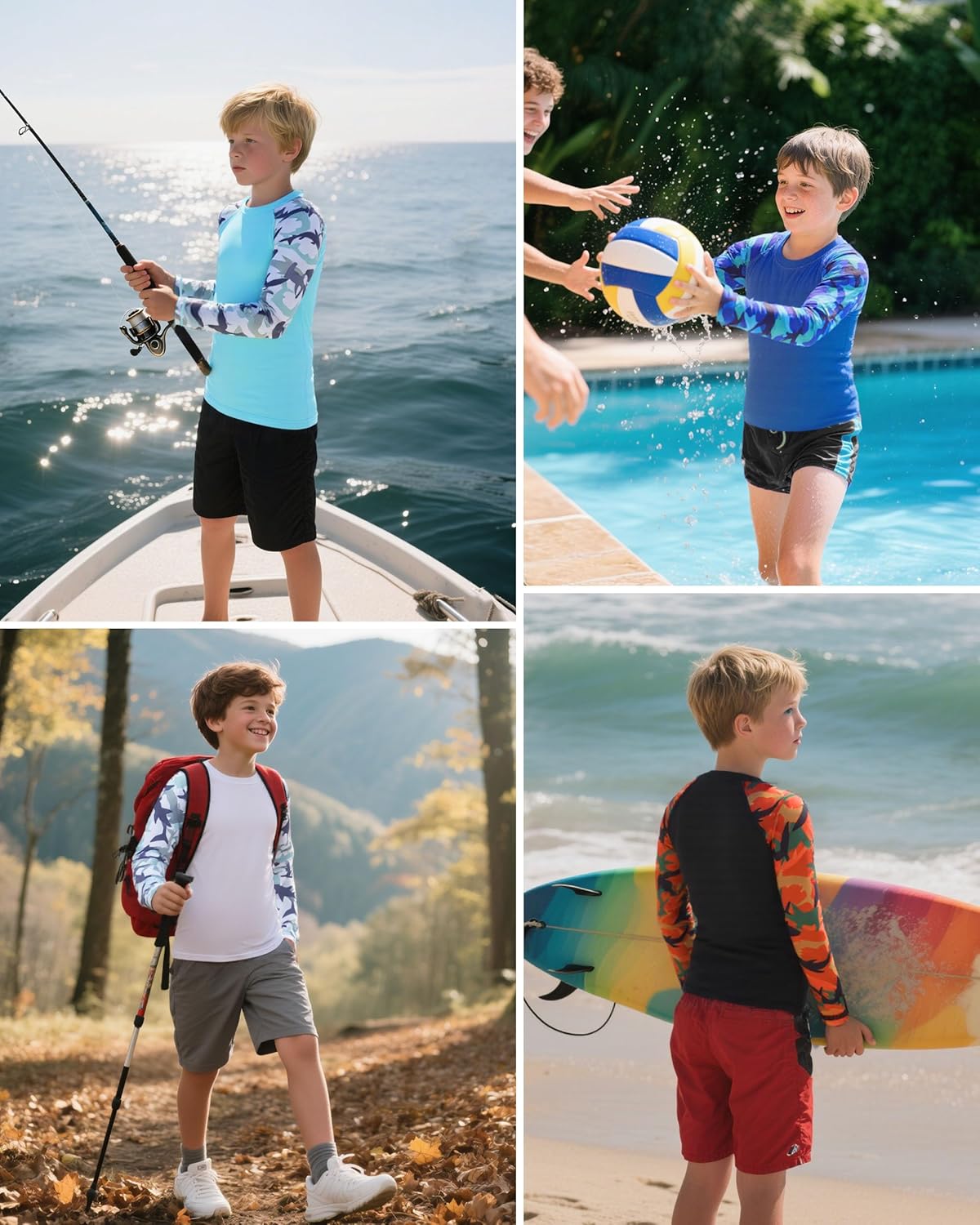 Skiennix Boys Rash Guard Swim Shirt - UPF 50+ Long Sleeve UV Protection | Quick Dry for Surf & Beach