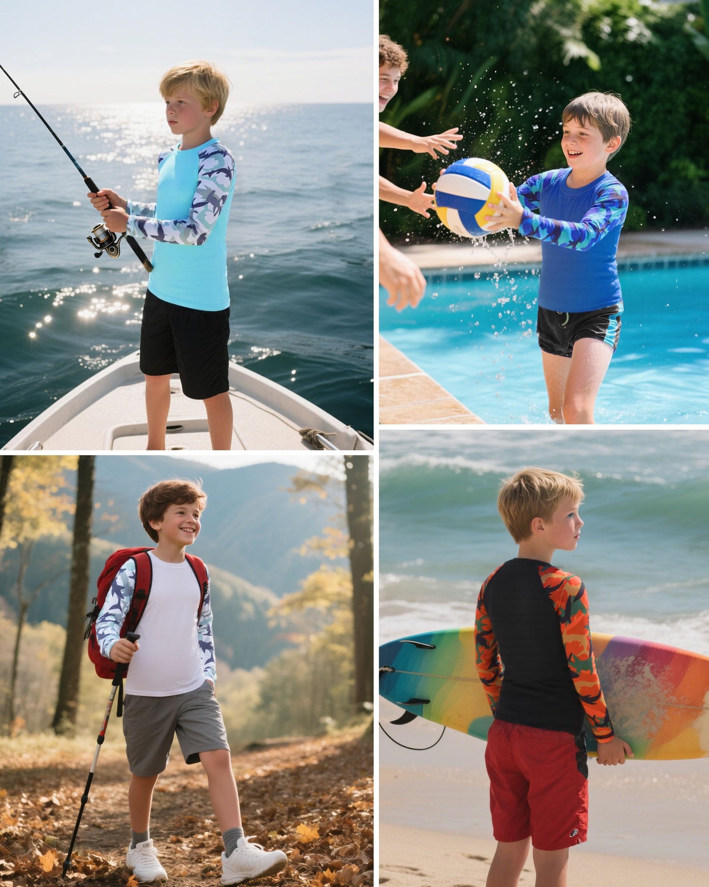 DRONIRING Boys' UPF 50+ Rash Guard Swim Shirts, Youth Kids UV Sun Protection Long Sleeve, Water Shirts for Fishing Beach Blue