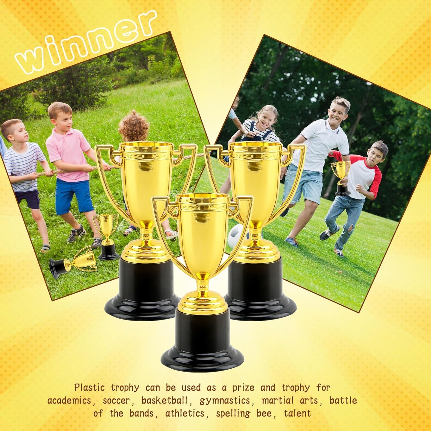 Mini Trophies - 8 Pcs 6-Inch Gold Plastic Trophy Cups for Kids Sports Tournaments & Party Favors