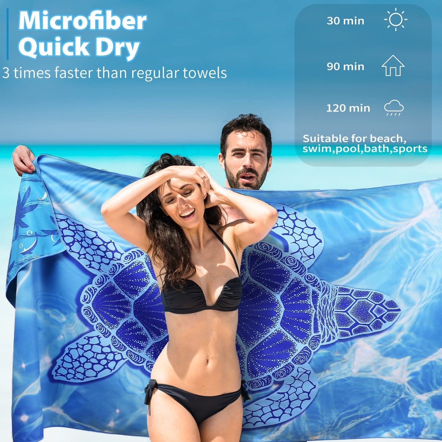 TwoYek Microfiber Thin Beach Towel Lightweight Oversized 71x32 Extra Large Sand Free Towels Quick Dry for Travel Pool Camping Sports Beach Accessories Vacation Essential Gift Turtle
