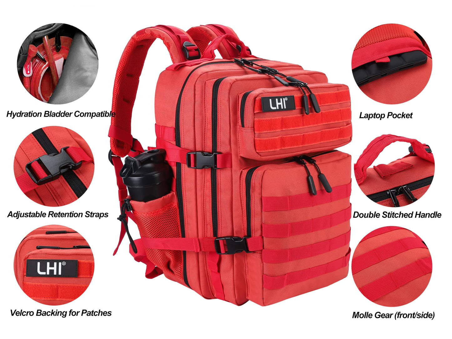 LHI Military Tactical Backpack for Men and Women 45L Army 3 Days Assault Pack Bag Large Rucksack with Molle System
