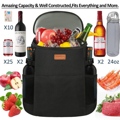 Camping Cooler Backpack 45 Cans, Soft Backpack Coolers Insulated Leak Proof Travel Cooler Bag Waterproof Lunch Picnic Beach Work Trip Thermal Bag Drink Beverage Beer Bag Cooler Black