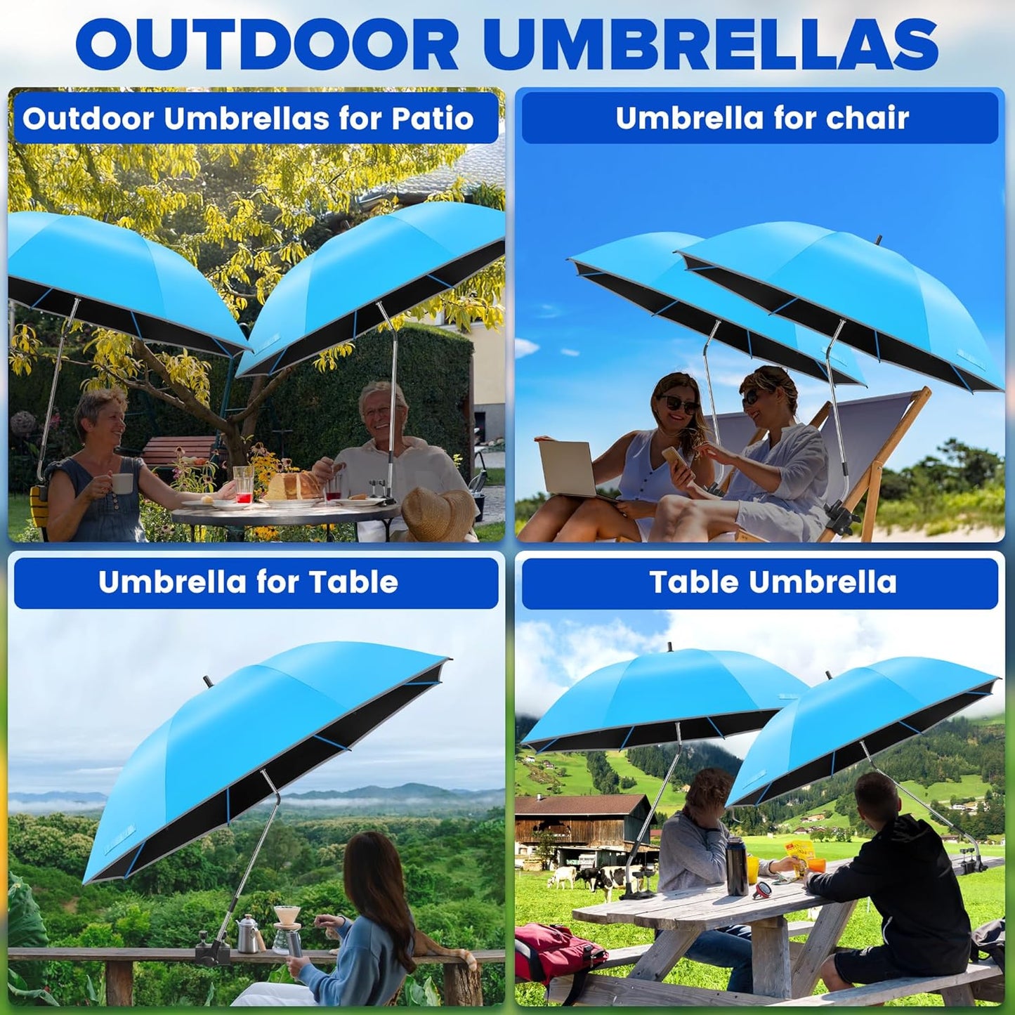 Skiennix Beach Umbrella - 2-Pack 48.7-Inch Adjustable Chair Umbrellas with UV Protection | Ideal for Camping & Golf Carts