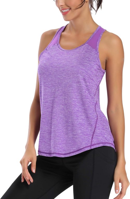 Aeuui Women's Racerback Workout Tank Tops - Mesh Yoga Shirts for Athletic Running | Sleeveless Gym Wear