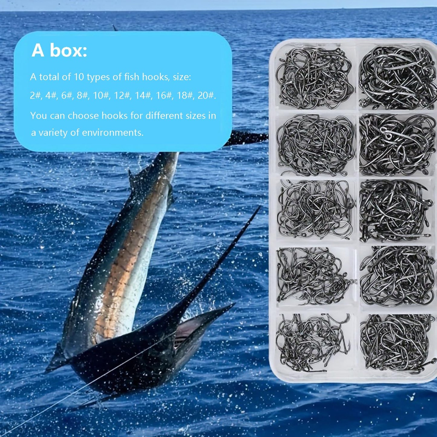 Dyxssm Small Fishing Hooks for Freshwater, 1000pcs 600pcs 400pcs Trout Fish Hook Set, 10 Sizes #2-#20 (400pcs (#2-#20), Black)