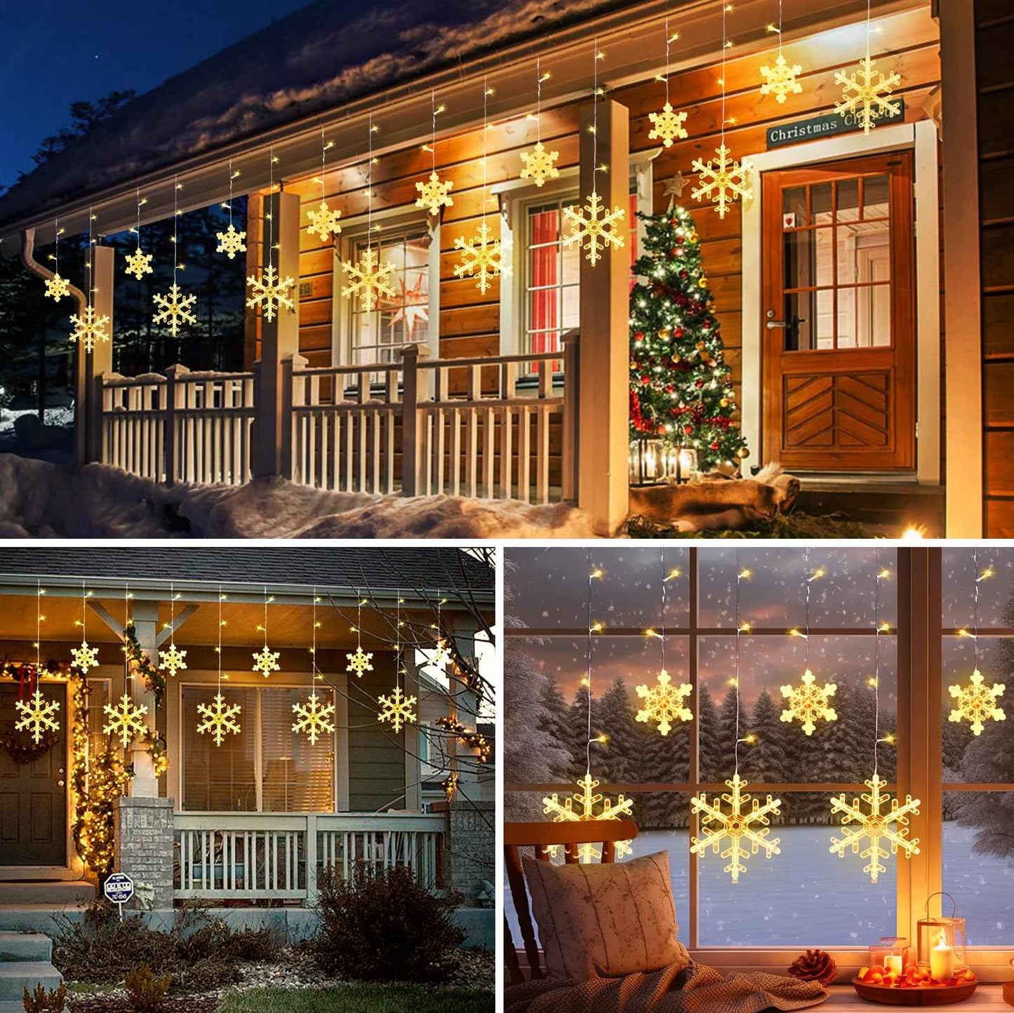 2 Pack 13 Ft 192 LED Snowflake Christmas Icicle Lights with 16 Drops, 8 Modes and Timer, IP65 Waterproof Connectable for Indoor Outdoor House Window, Warm White