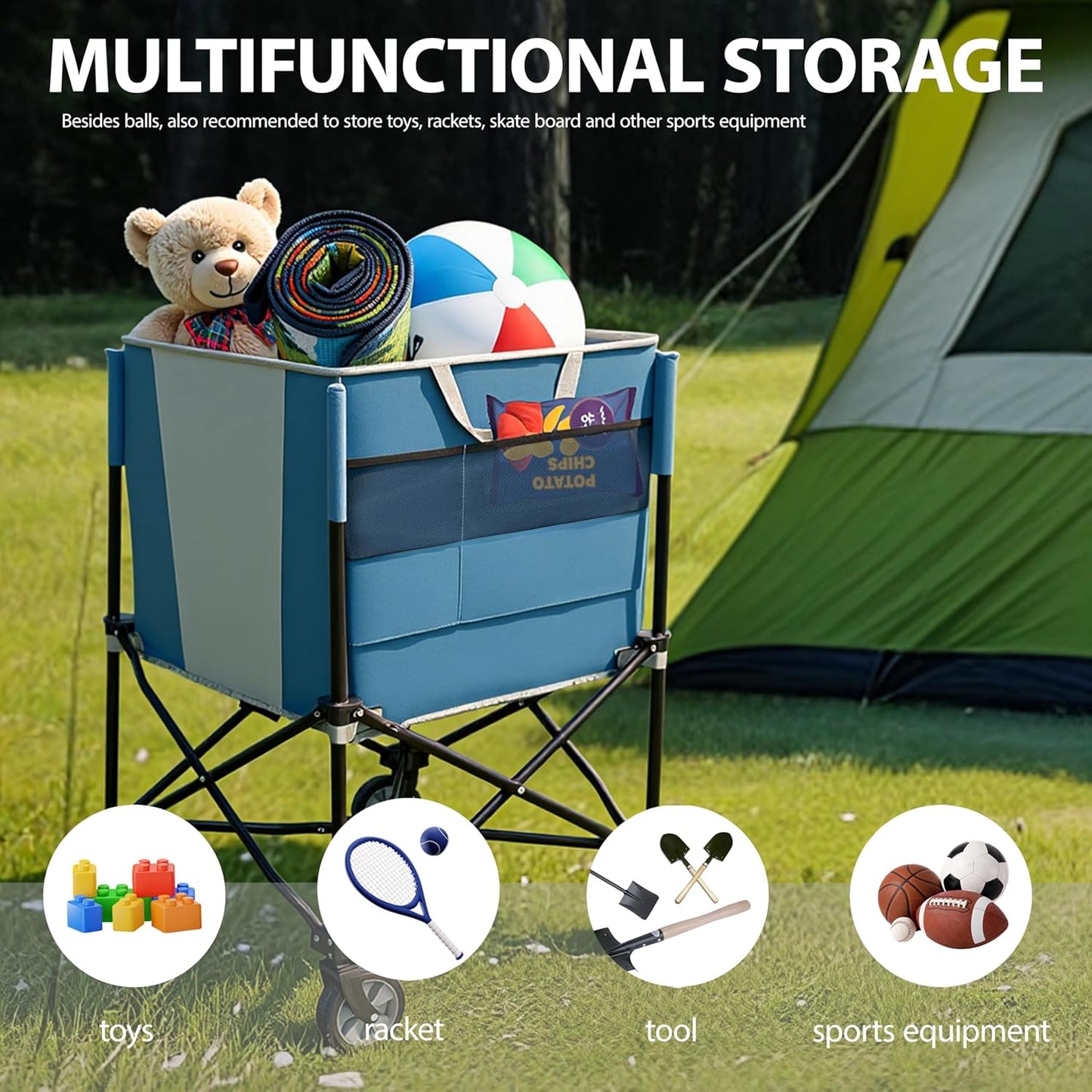 ZeHuoGe Rolling Ball Storage Cart - Collapsible Organizer with Wheels for Sports Equipment | Multi-Sport Family Gym