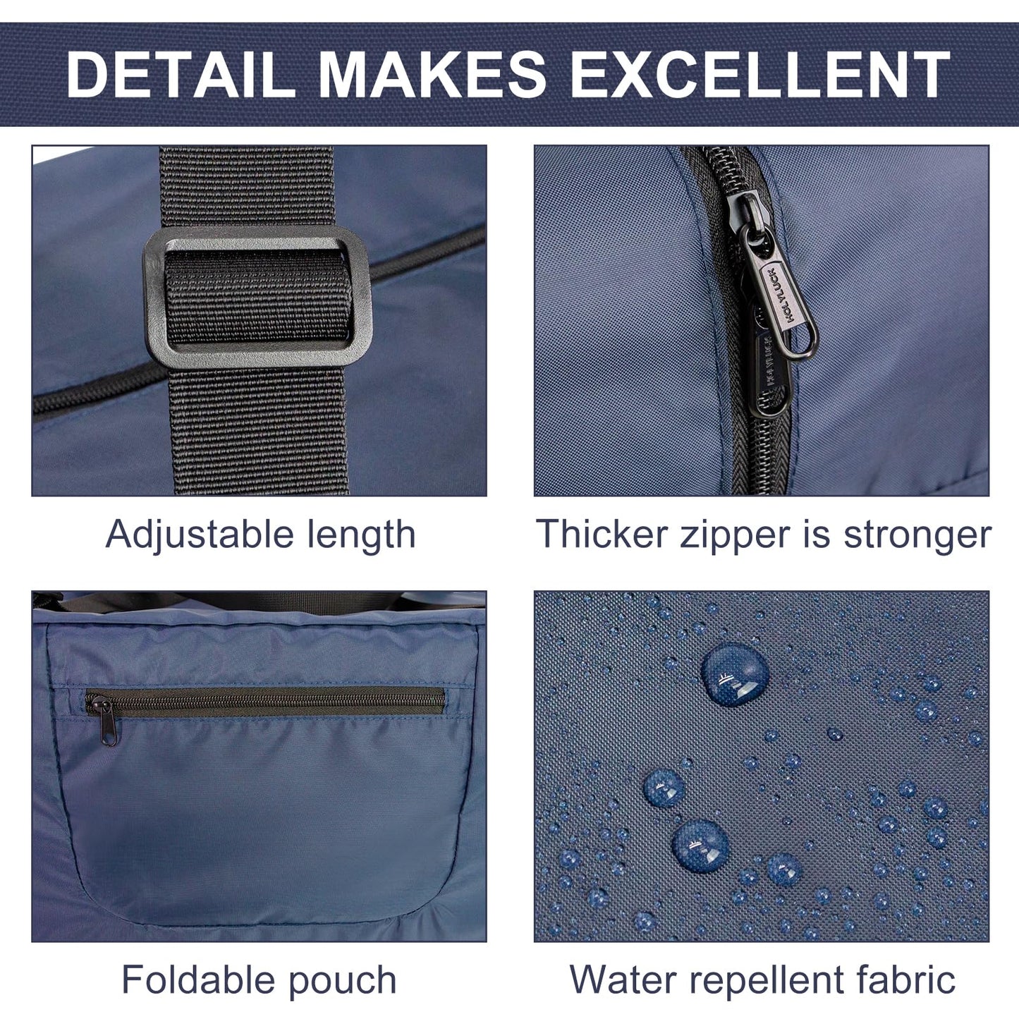 HOLYLUCK Foldable Travel Duffel Bag Luggage Great for Gym -55L, Navy Blue