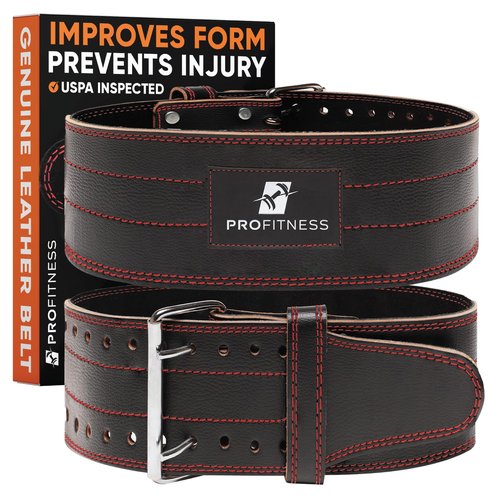 Weight Lifting Belts for Men and Woman - Workout Belt as Mens Weight lifting belt - Premium Leather Weightlifting Belt Comes (Black/Red, Medium)