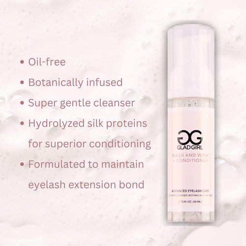 Eyelash Extension Cleanser Wash And Wink™ - Eyelash Shampoo + Conditioner - Glad Lash - Non Irritating Foaming Liquid