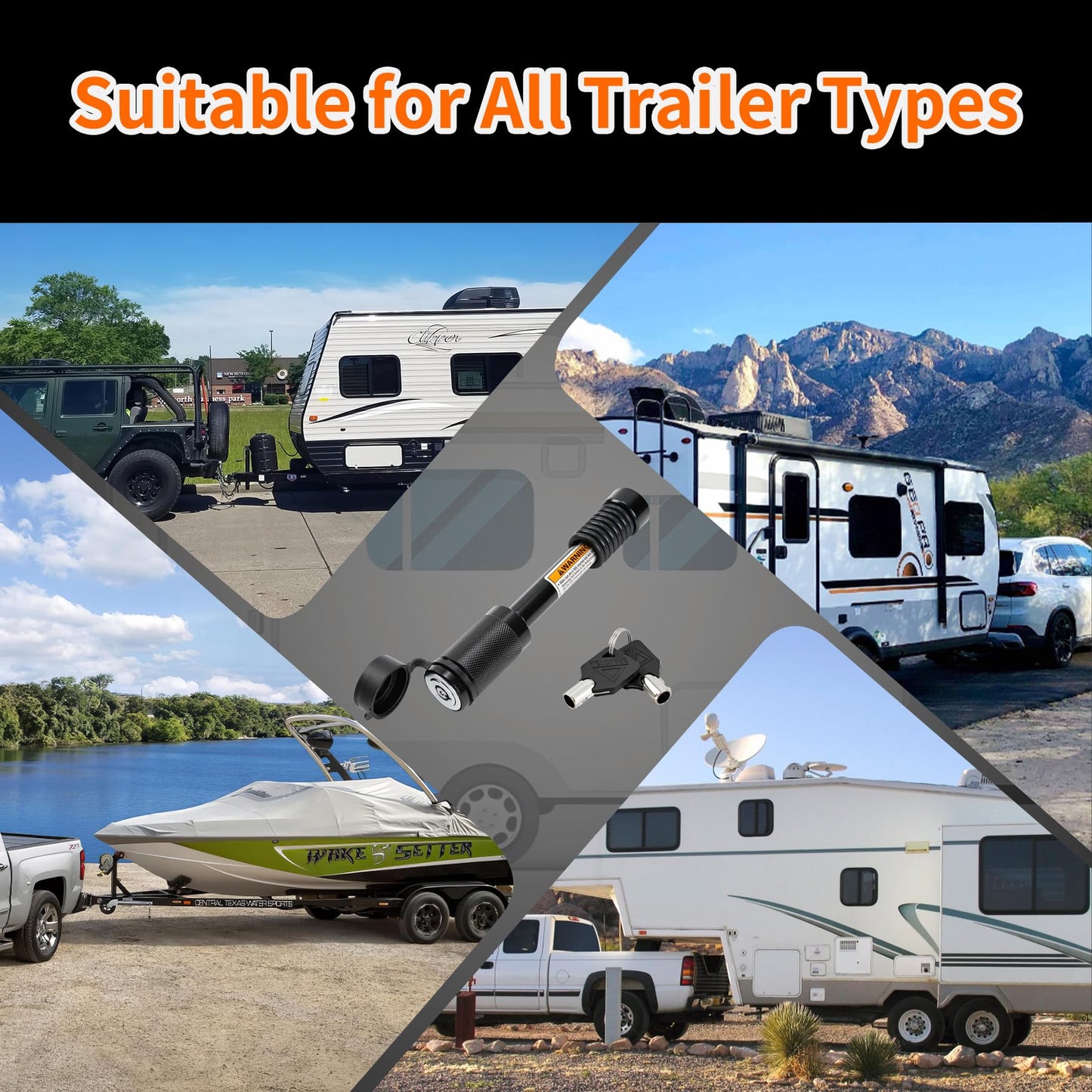 METOWARE Trailer Hitch Lock Hitch Receiver Pin Lock Fits Class III IV V and 2”- 3-1/2" Receiver with 5/8" Dia 4” Lock Pin and 8 Anti-Rattle Rubber O-Rings Receiver Hitch Lock (1 Pack)