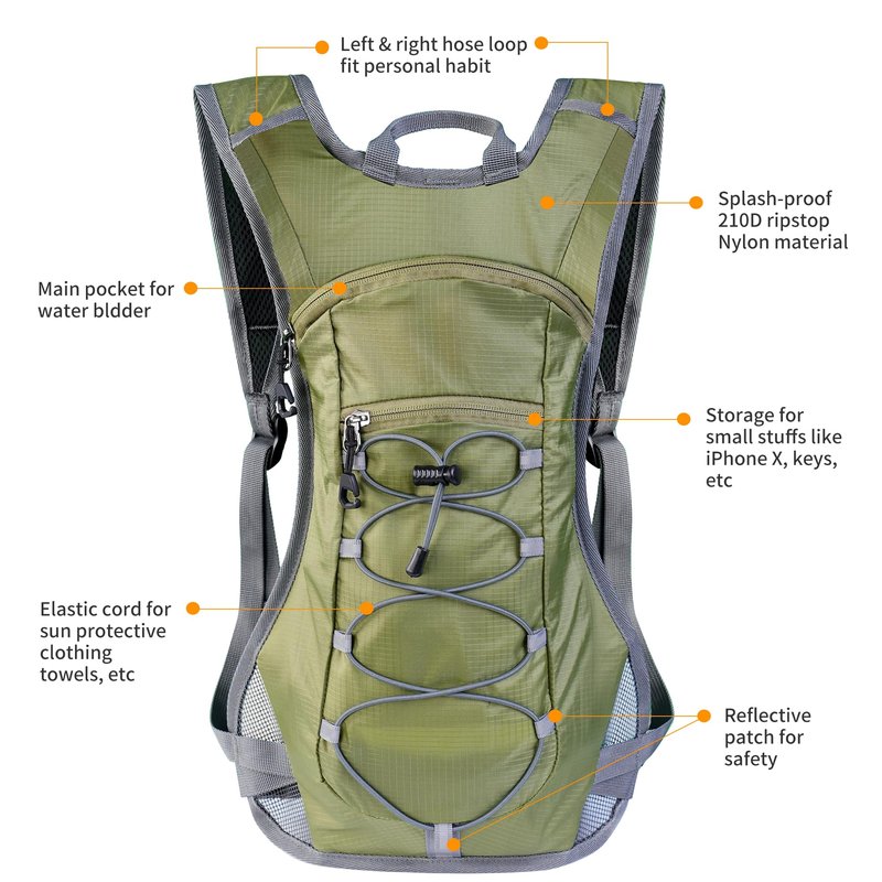 Unigear Hydration Pack Backpack with 70 oz 2L Water Bladder for Running, Hiking, Cycling, Climbing, Camping, Biking (Green)