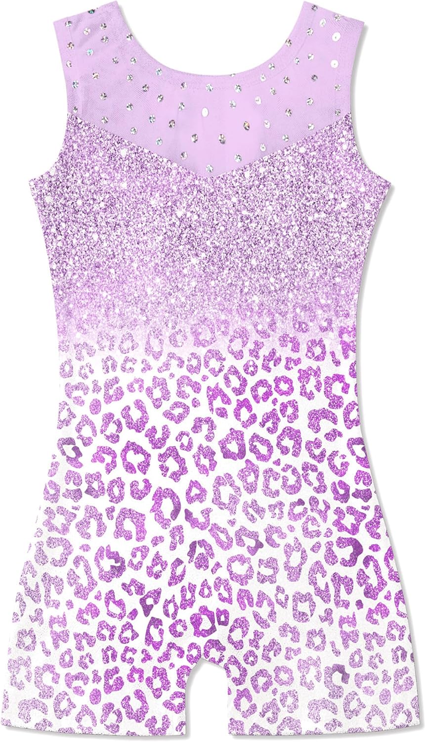 uideazone Gymnastics Leotards for Girls - Sequin Mesh Biketard Unitard Outfits, Sizes 2-10T
