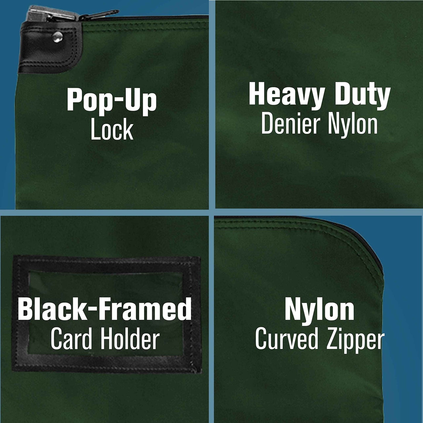 BankSupplies HIPAA Locking Courier Bags - Forest Green - 19W x 15H - Durable Laminated Nylon Fabric - Metal Pop Up Lock - For Money, Coins, Currency, Checks, & Documents