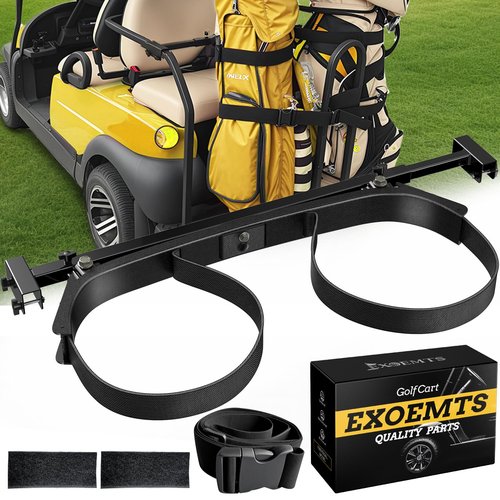 EXOEMTS Heavy Duty Upgraded Golf Cart Bag Holder, Adjustable Rear Seat Bracket for 2+2 Golf Cart with 1" Square Tube, No Drilling Bag Holder Attachment for Club Car, EZGO, Yamaha, Include Hook & Loop