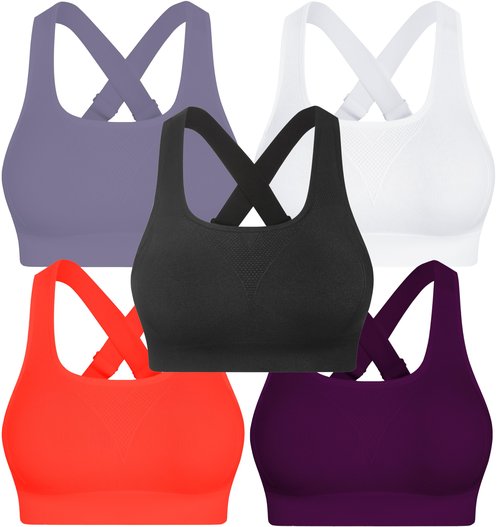 GXXGE Sports Bras for Women High Support Adjustable Straps Padded Cross Back Sport Bra for Workout Yoga Running Gym Black White OrangeRed DeepPurple Purple Grey 3X-Large