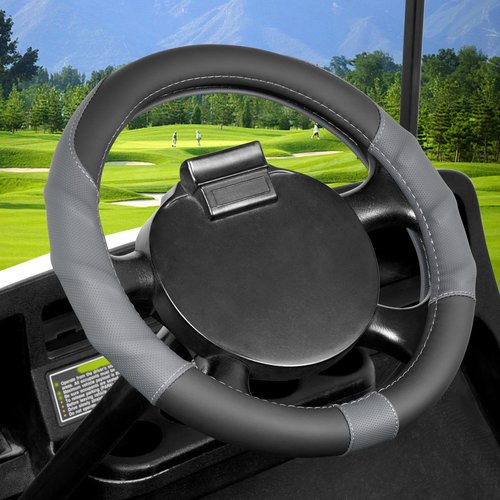 10L0L 13 Inch Golf Cart Steering Wheel Cover for EZGO TXT & RXV, Anti Slip PU Leather & Comfortable Grip Feeling-Black Grey