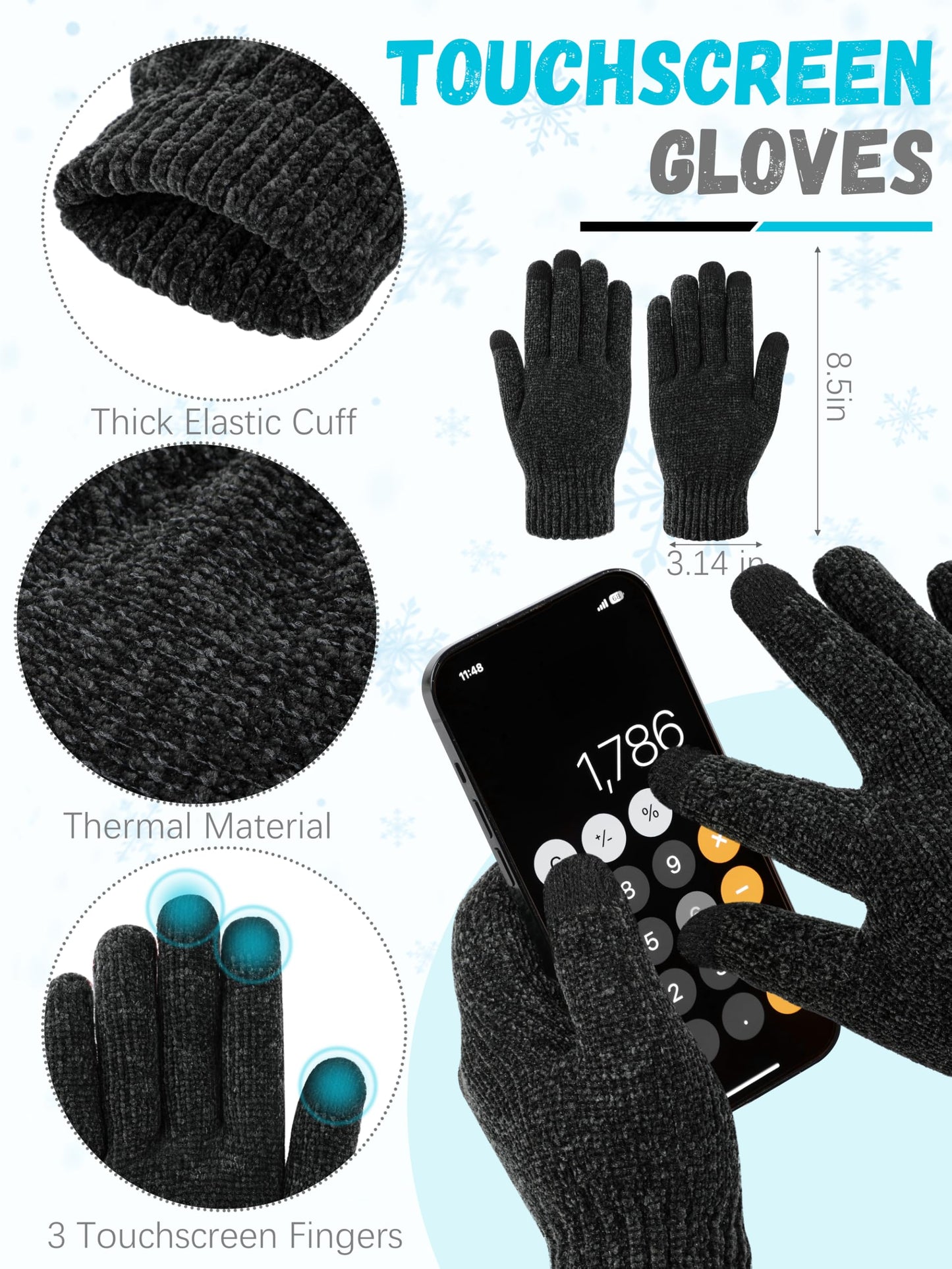 Winter Warm Hat Scarf and Touch Screen Gloves Set, Knitted Pom Beanie Hat Neck Warmer Long Scarf Winter Gloves for Women Men