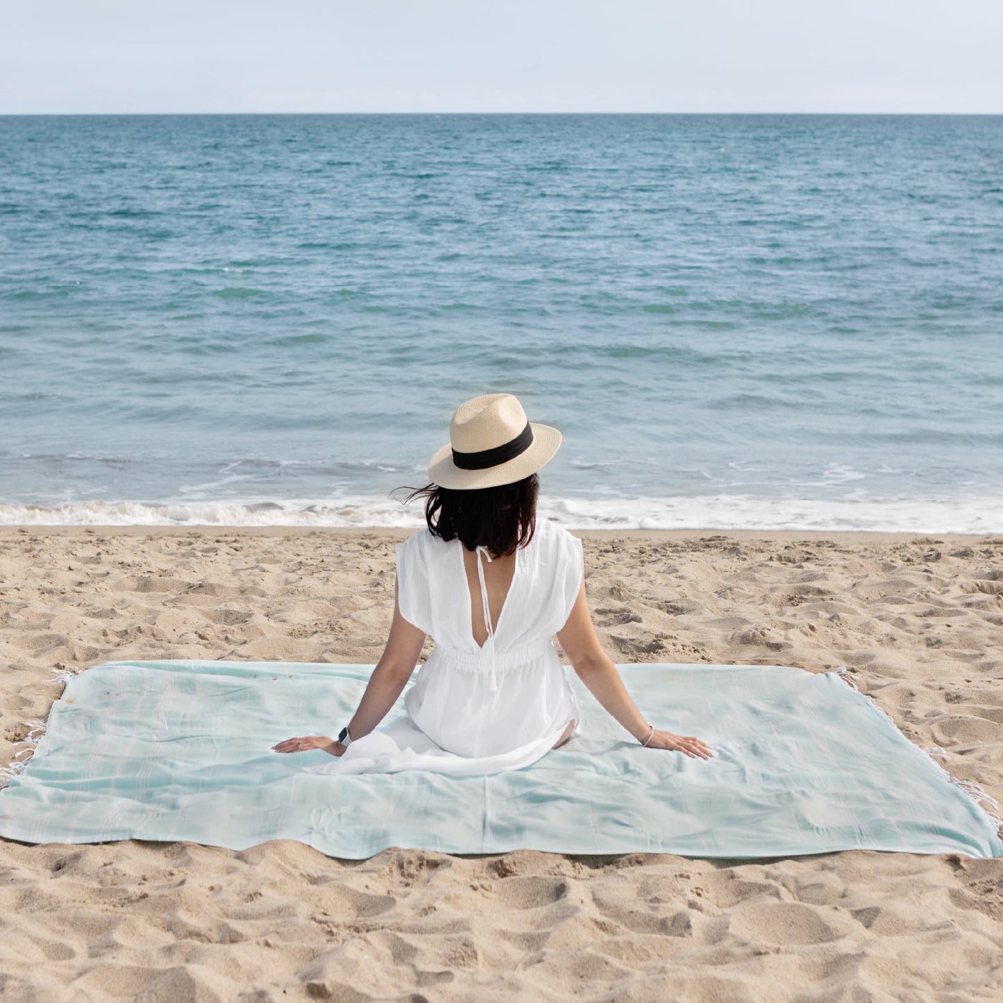 WETCAT Turkish Beach Towel Oversized (38"x71") 100% Turkish Cotton, Made in Turkey - Sand Free, Extra Large, Ultra Soft, Quick Drying, Compact & Lightweight for Travel - Ocea Blue