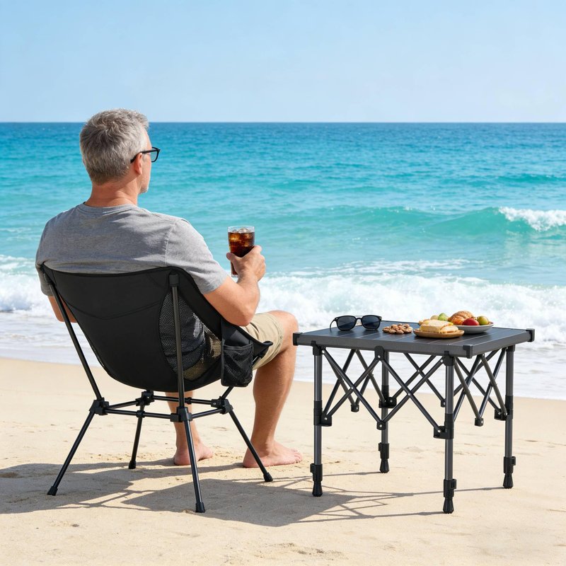 Anbte Folding Camping Table, 2 Height Adjustable Small Camping Side Table Aluminum Roll Top with Carry Bag, Stable X-Frame for Outdoor Cooking, Tailgating Picnic BBQ RV Travel, 20”x16”, 264lbs Load