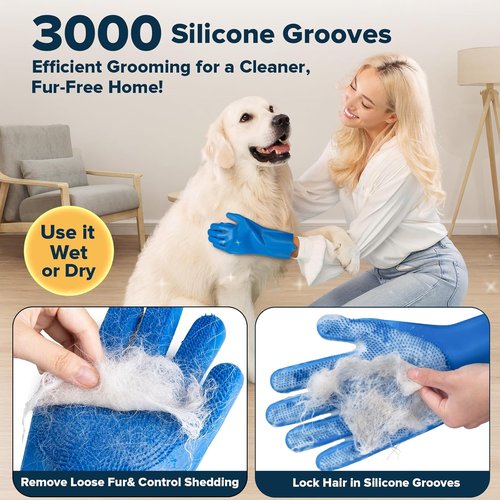 Augwind 6PCS Pet Grooming Kit - Dog Washing Gloves, Bath Brush & Supplies | Navy Blue