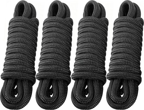 Marine Grade Dock Lines by [Brand Name] - 3/4" x 25' Heavy Duty Nylon Boat Rope with 15" Loop - Fray Resistant & Easy Handling - Black