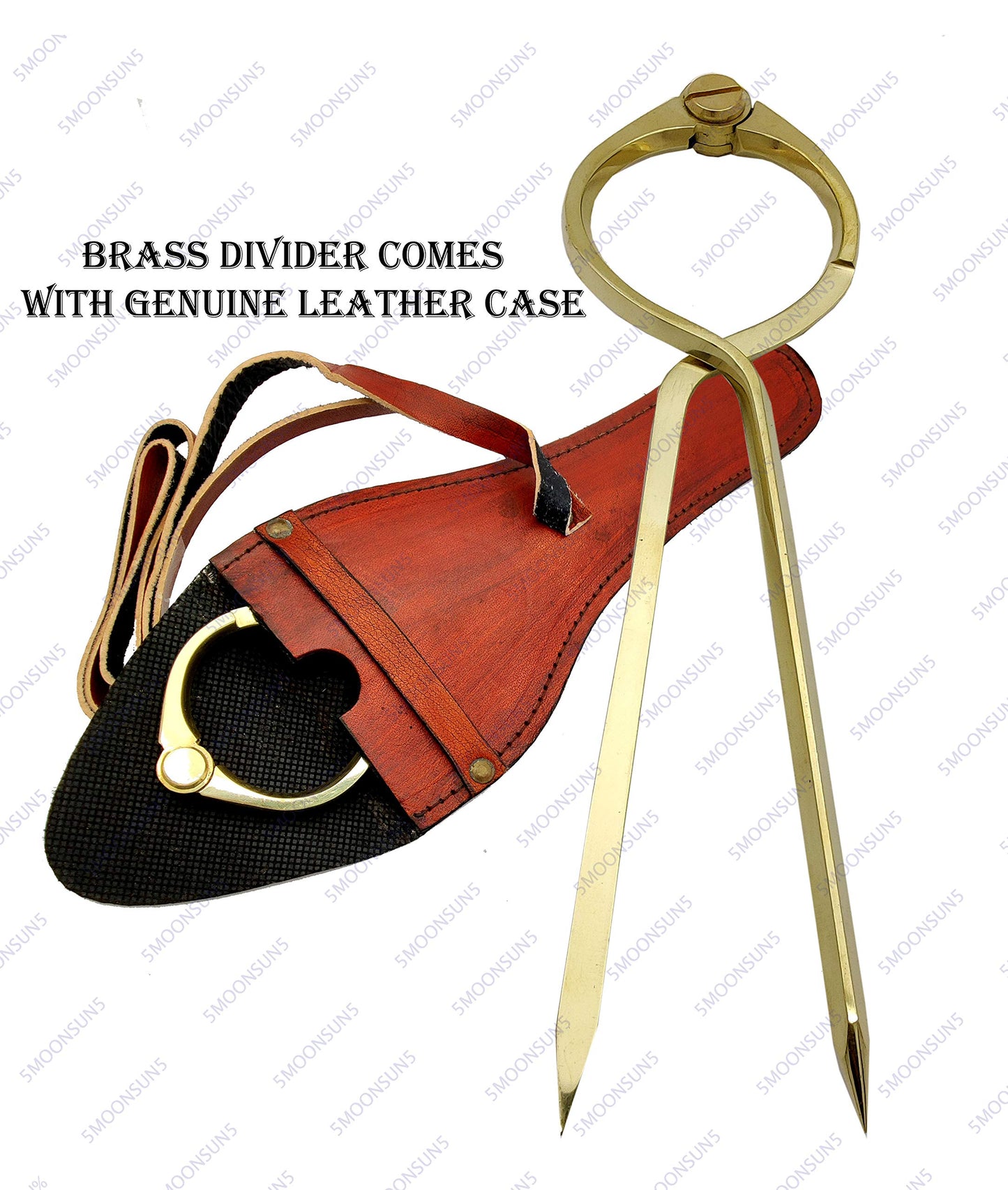 5MoonSun5's Vintage Navigation Straight Pattern Artist Divider Solid Brass Drawing Tool Professional 8” Long Divider Marine Navigation Compass with Handmade Leather case (8 inch Brass tip)