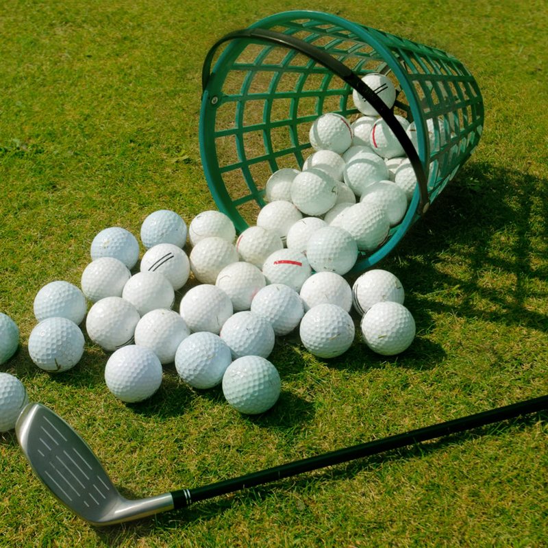 YARNOW Golf Ball Basket with Foldable Handle, Nylon Mesh, Capacity for 50 Balls, Weather-Resistant Portable Container, Green, 7.9 x 5.9 Inch, for Golf Practice and Storage