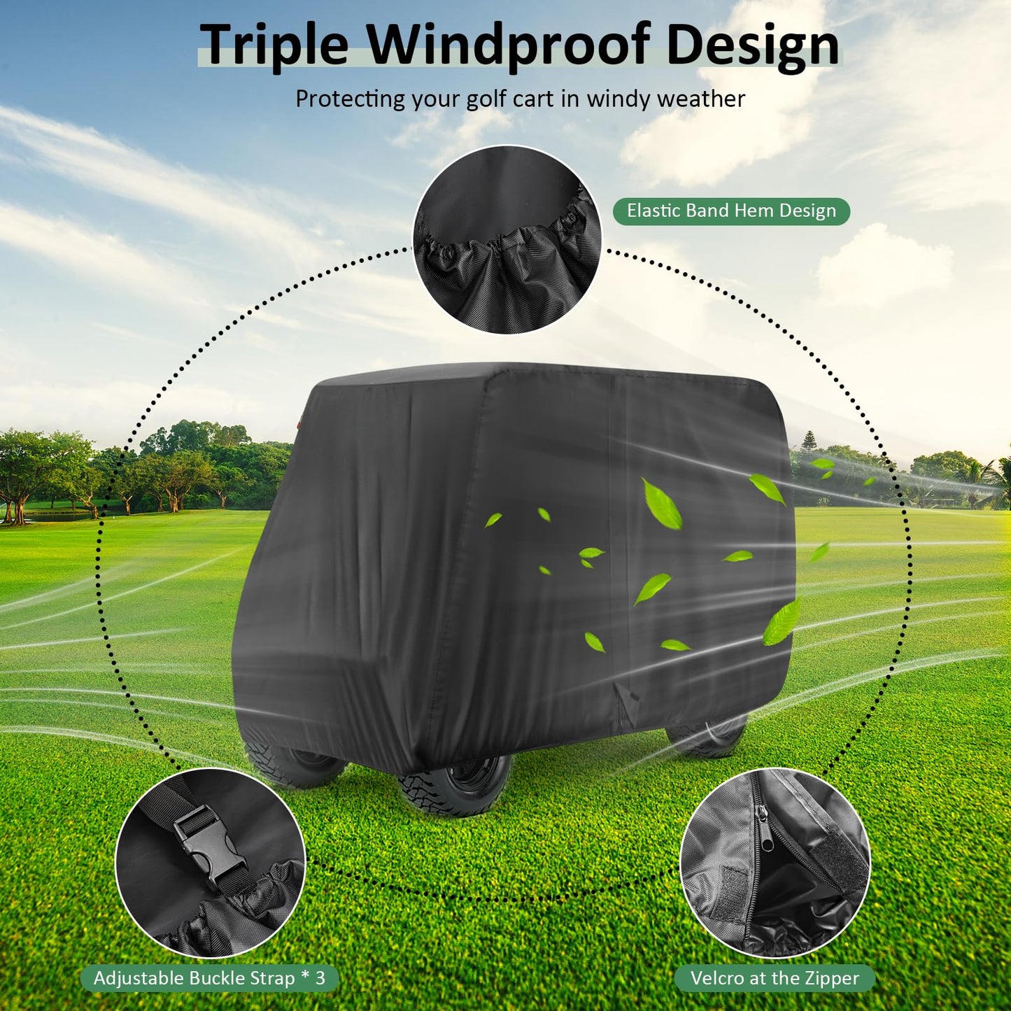 Golf Cart Cover 4 Passenger, Waterproof Golf Cart Covers for EZGO/Club Car/Yamaha Golf Carts,All Weather Protection Dustproof Universal Golf Cart Enclosure-118x 56 x 83 Inch