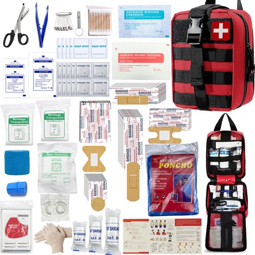 293Pcs/set - First Aid Kit Molle Pouches Emergency Survival Kit Suitable for Outdoor Activities, Home, School, Hiking, Car Travel and Camping - Quick Response First Aid Essentials (Red)