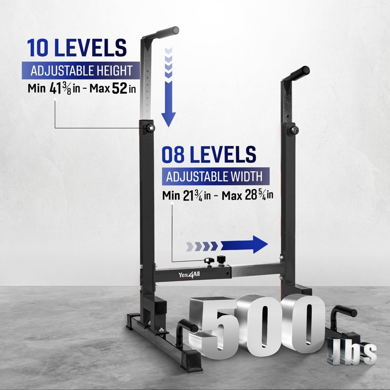 Yes4All Dip Stand 500 LBS Capacity, 80 Levels Adjustable Dip Bars, Dip Station Machine for Home Gym - Black
