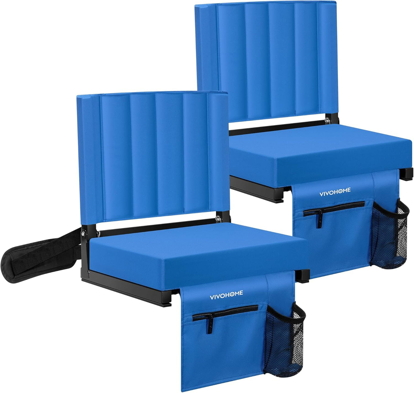 VIVOHOME Stadium Seats - Portable Bleacher Chairs with Back Support & Cup Holder | 2-Pack, Blue
